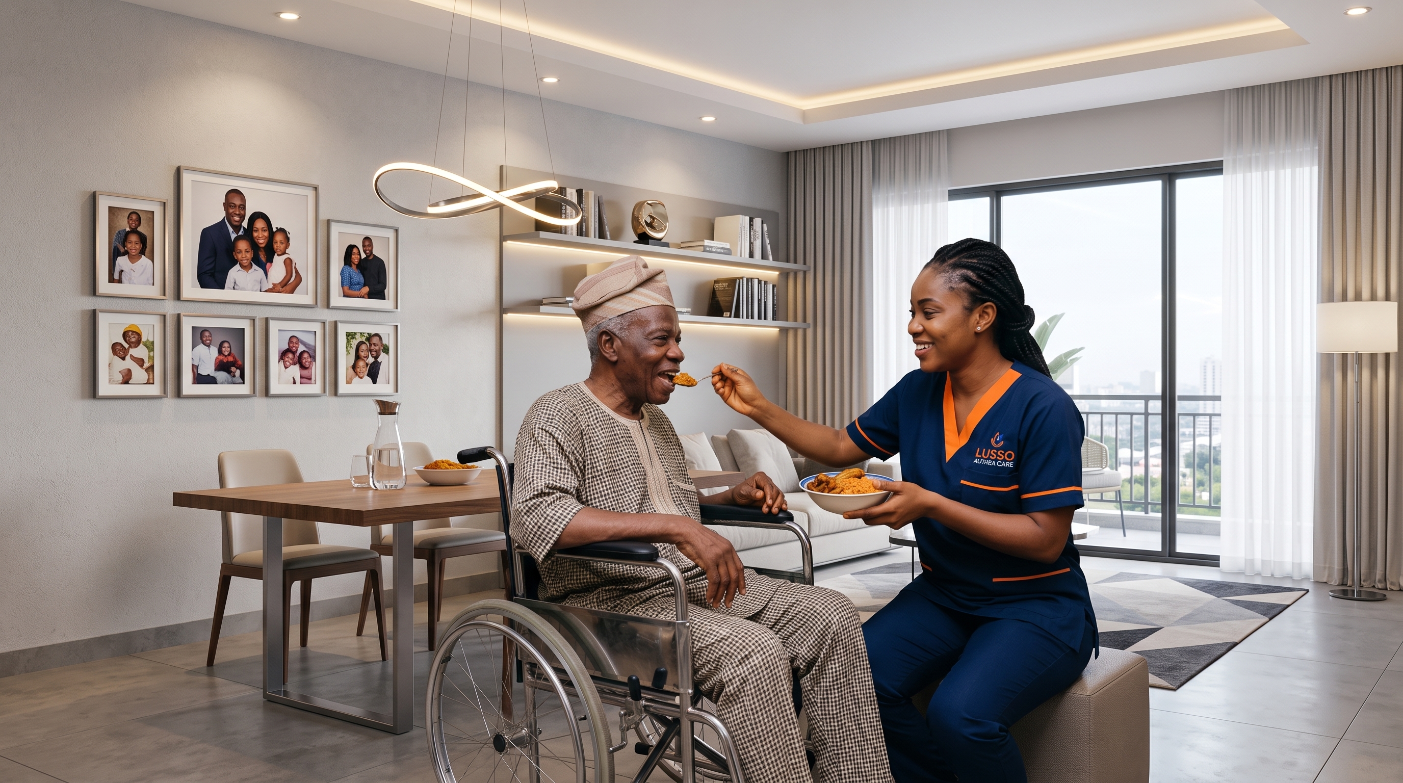 A Lusso Althea Care caregiver sharing a supportive moment with a client at home