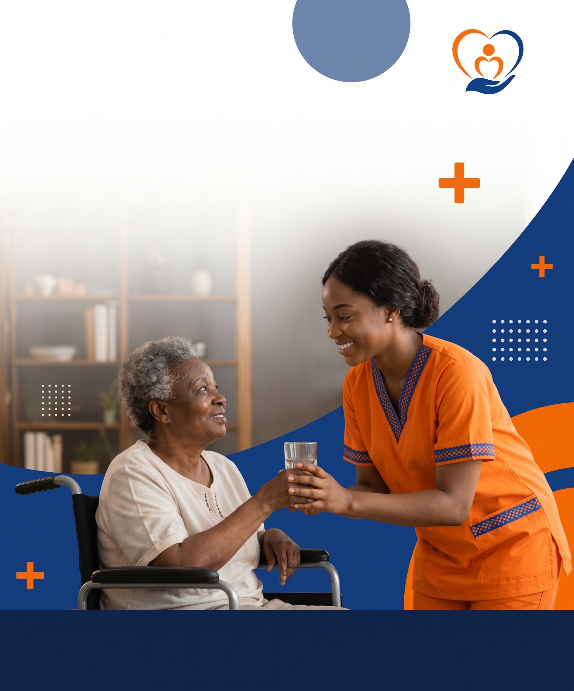A LUSSO ALTHEA CARE nurse checking an elderly client's blood pressure at home on the sofa